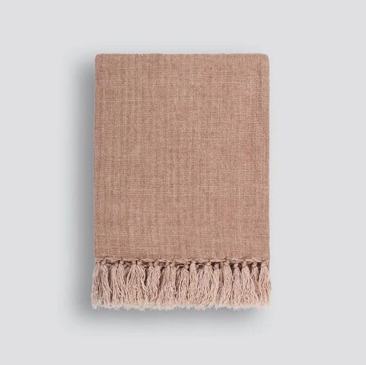 100 percent linen throw clay with tasselled ends