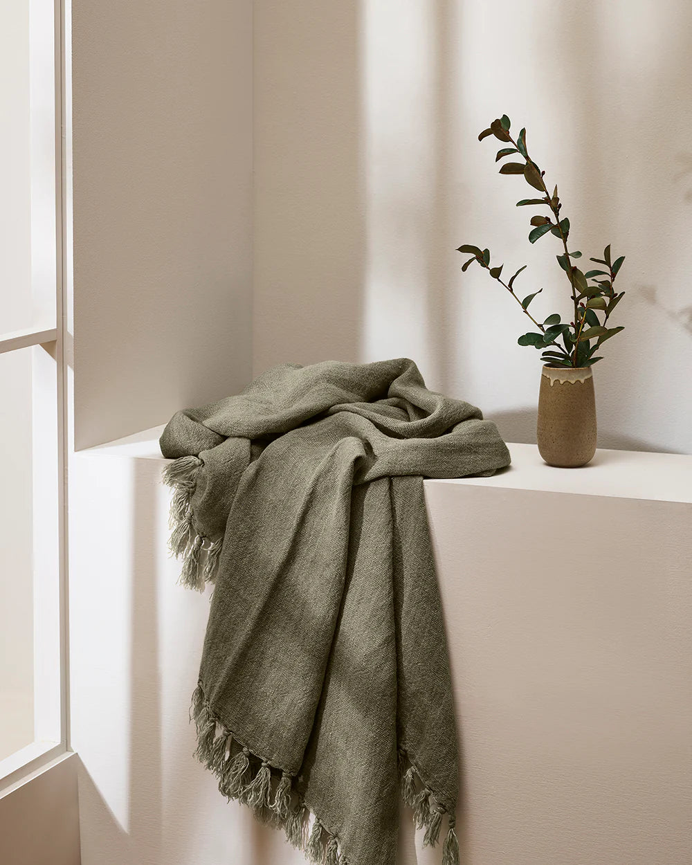 Millhouse linen throw winter moss handwoven texture