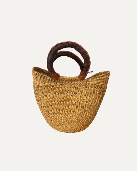 Hand woven mini u shopper market basket - natural.
