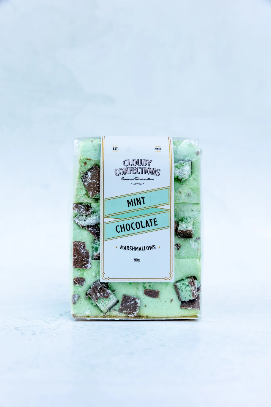 Cloudy Confections mint chocolate marshmallows with crushed mint chocolate