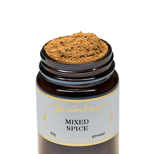 Close up of Mixed Spice showing cassia, nutmeg and clove