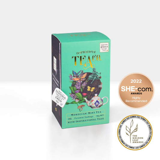 Moroccan Mint Pyramid Teabags 25pk green tea blend with peppermint and spearmint, biodegradable sugarcane teabags