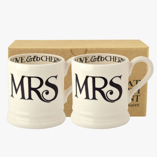 Black Toast 'Mrs & Mrs' Set Of Two 1/2 Pint Mug