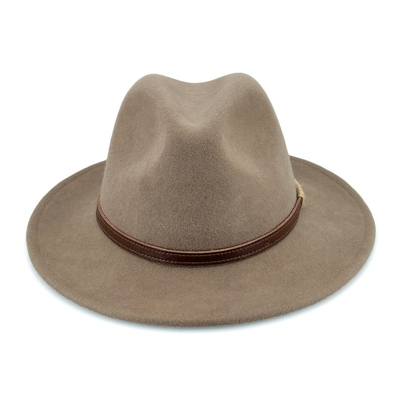 neutral fedora hat mushroom colour wide brim