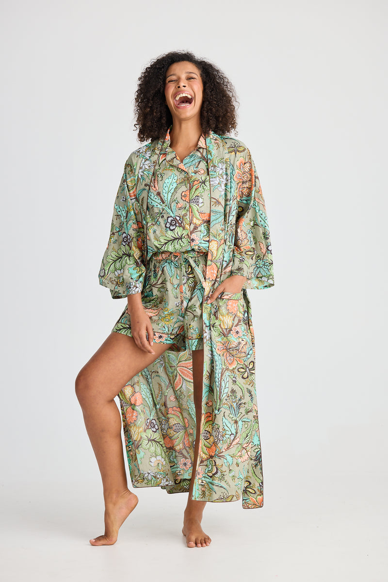 Women’s cotton robe in tropical Madagascar print