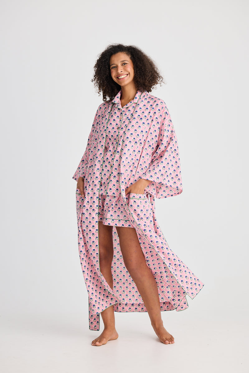 Namaste Robe Ditsy Daisy Print – women’s cotton kimono with waist tie