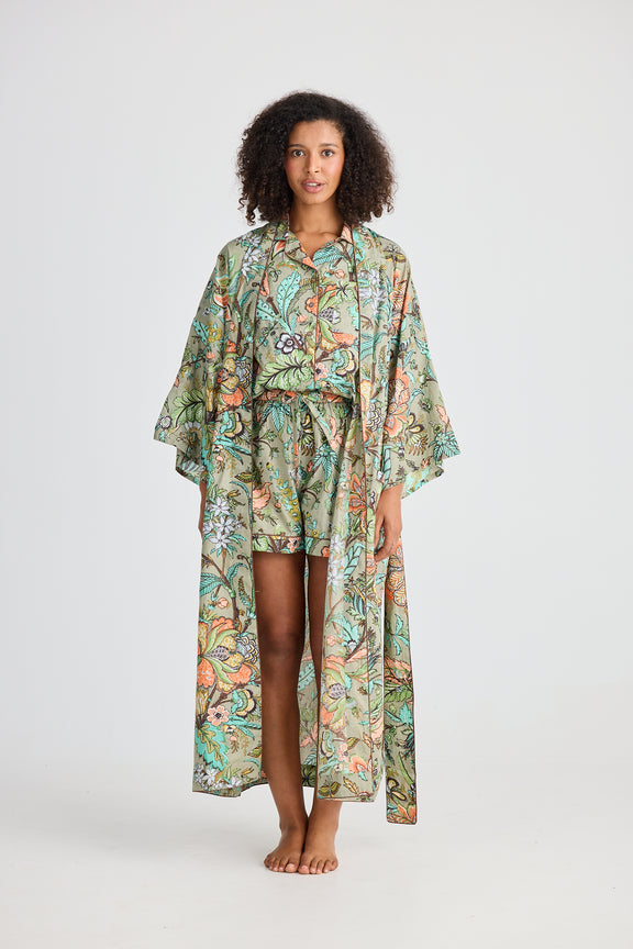 Namaste Madagascar print cotton kimono robe