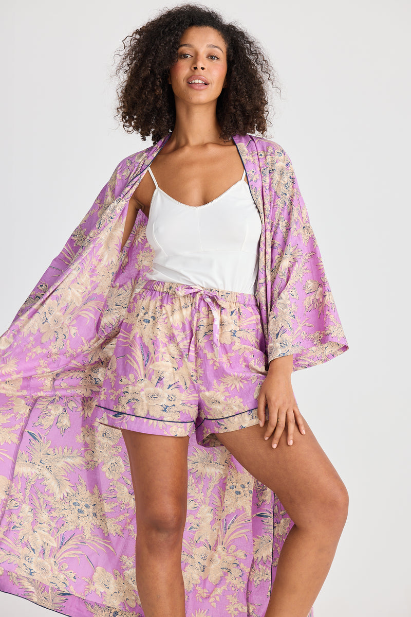 Kimono style robe S/M and M/L with contrast piping