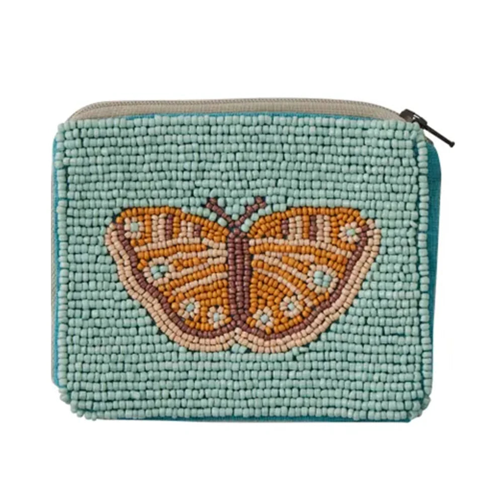 Blue butterfly beaded coin purse small accessory