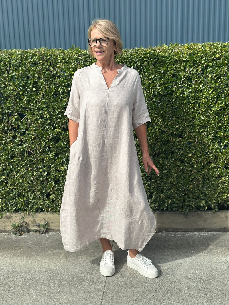 Dune Dress Naturals – 100% linen midi dress with pockets