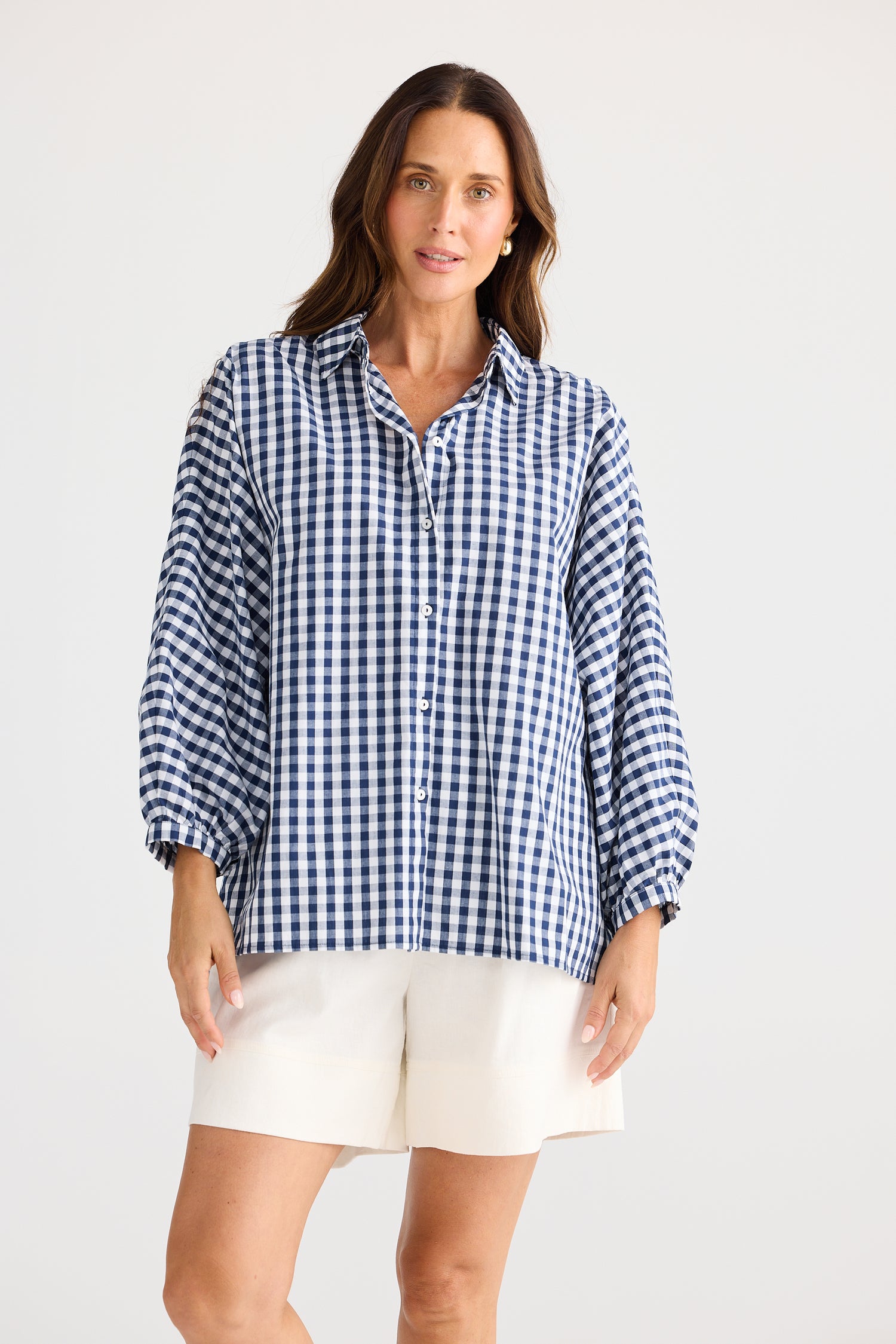 Monty Shirt Navy Gingham – 100% cotton oversized button-up