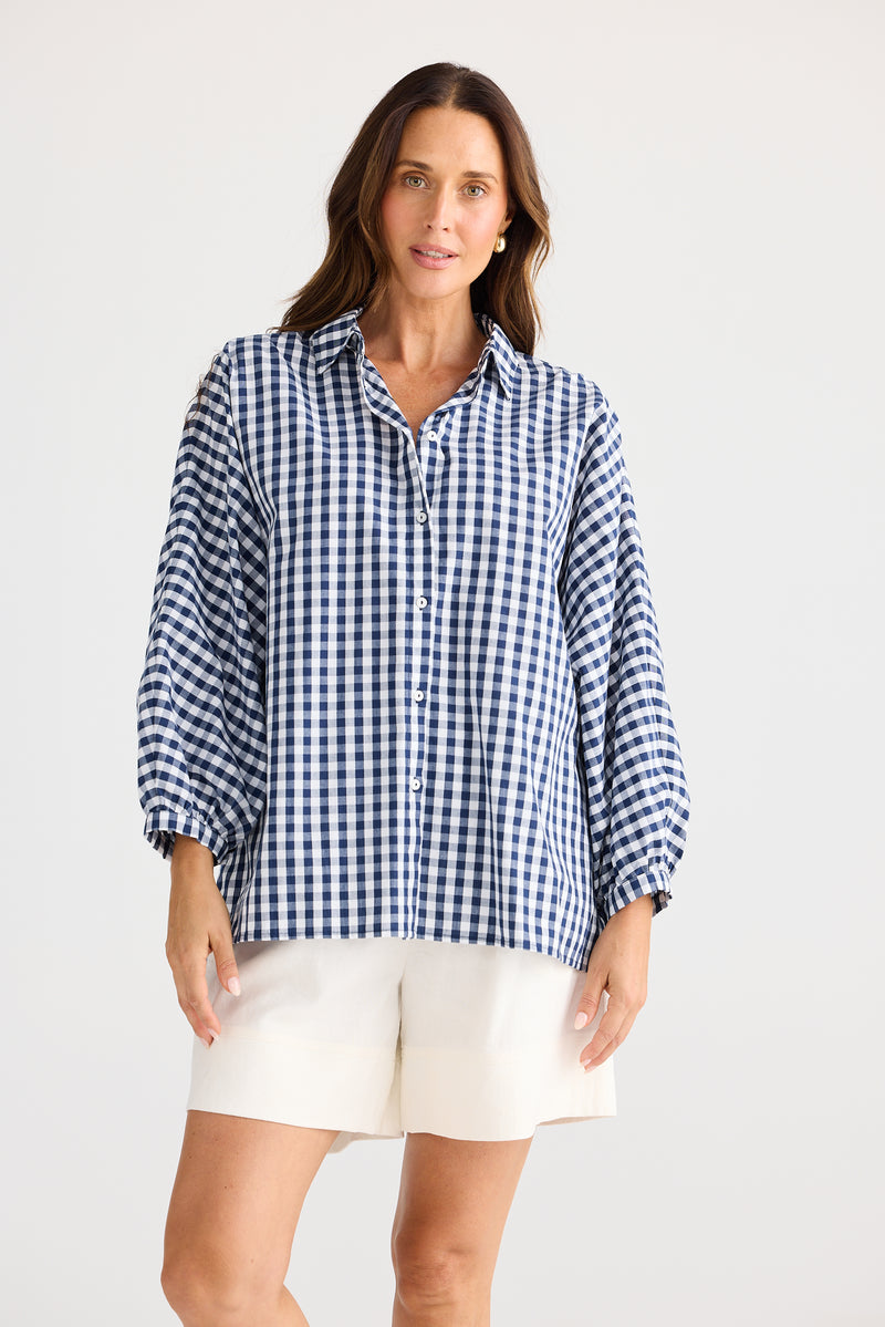 Monty Shirt Navy Gingham – 100% cotton oversized button-up