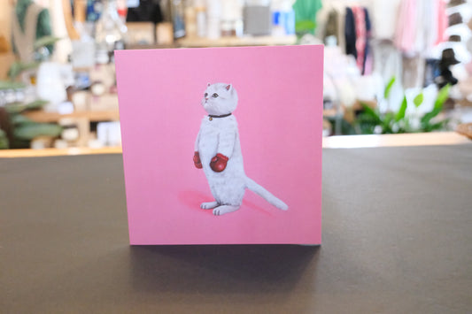 Ninni Pussy Power cat boxing gloves art card