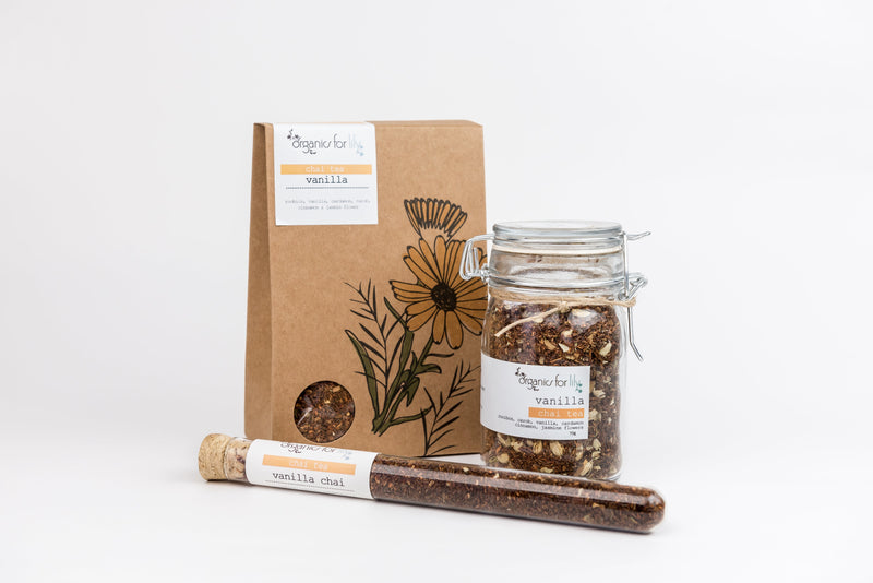 Organic chai tea in jars & test tubes – Organics for Lily