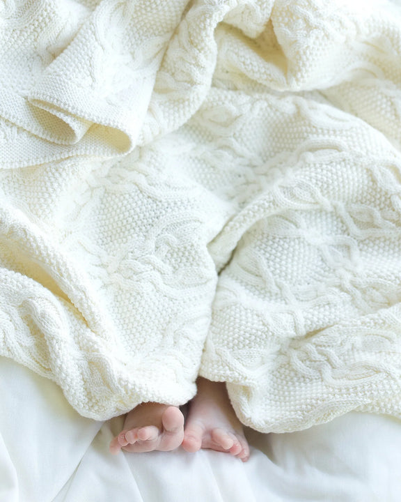 baby organic cotton blanket cream cable knit neutral
