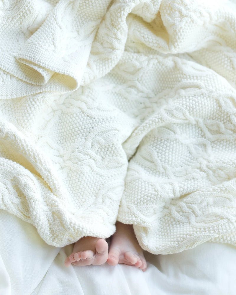 baby organic cotton blanket cream cable knit neutral