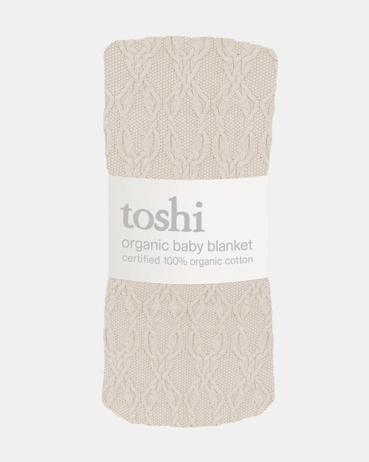 baby organic cotton blanket neutral oatmeal cable knit