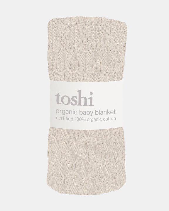 baby organic cotton blanket neutral oatmeal cable knit
