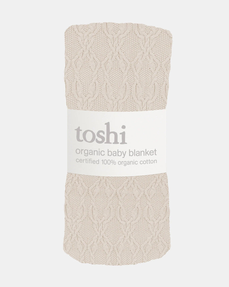 baby organic cotton blanket neutral oatmeal cable knit