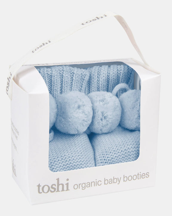 blue organic cotton baby booties cable knit
