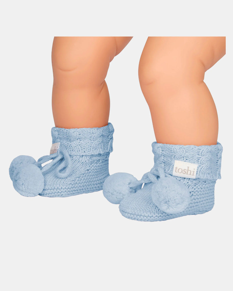 toshi baby booties bluebell with pom poms