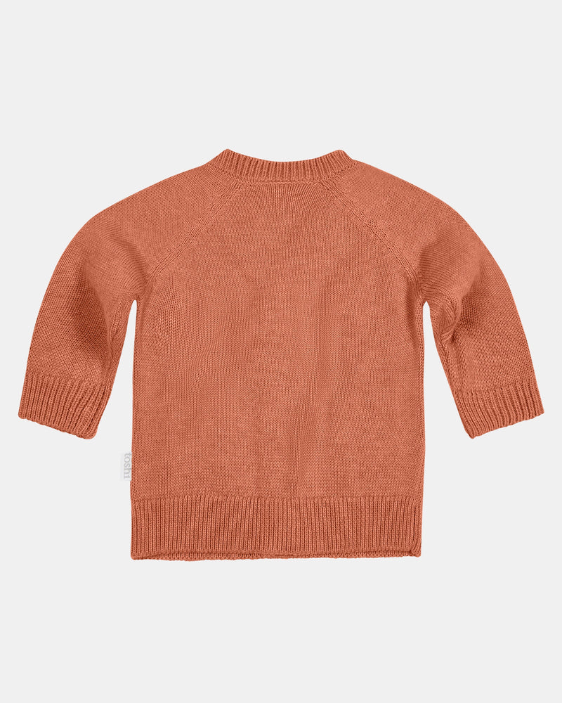 Orange sweater on a light beige background - Toshi Organic Cardigan Remy Tumbleweed