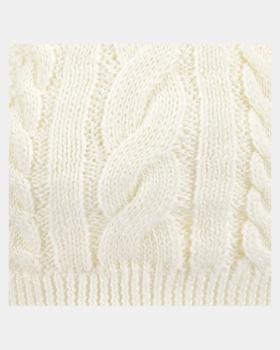 toshi earmuff beanie cream knit baby hat - close up