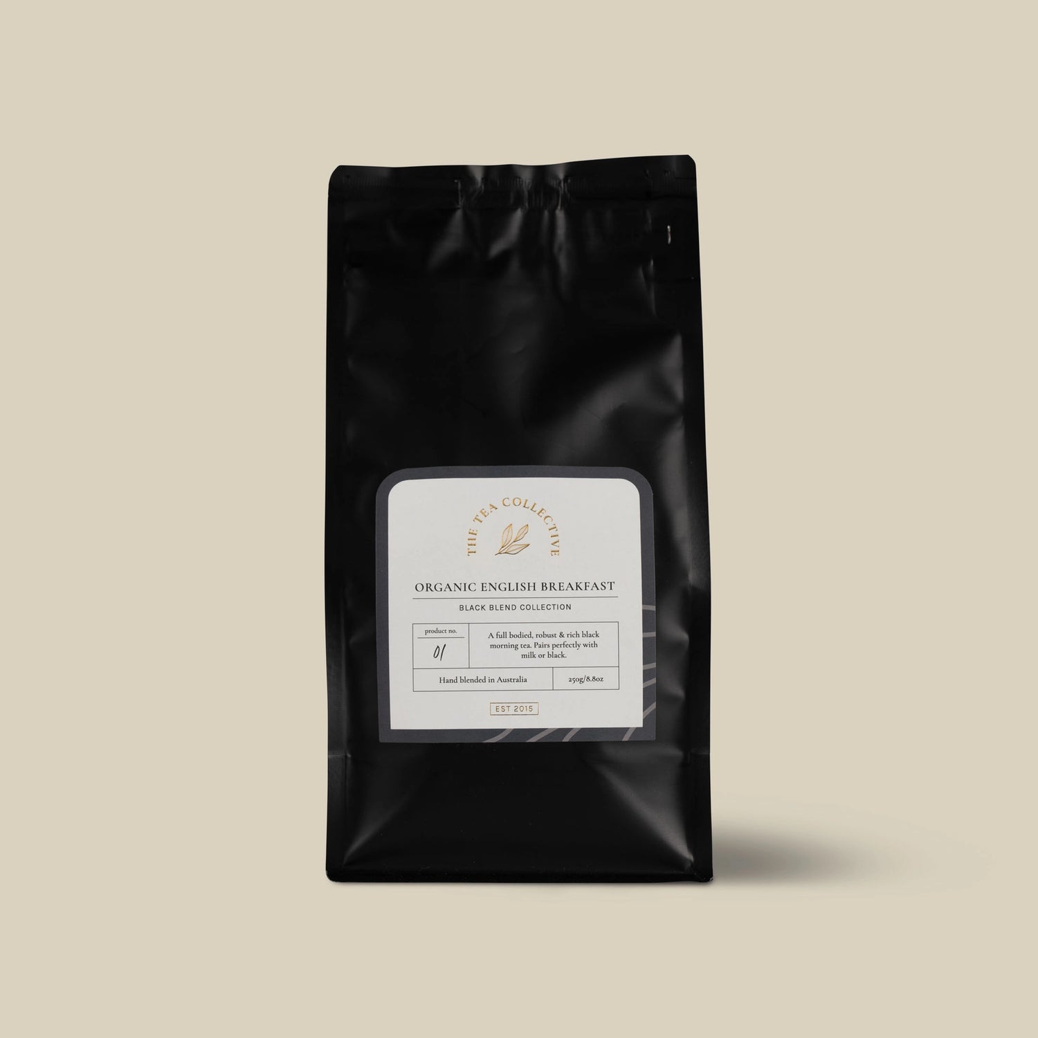 Organic English Breakfast Tea 100g refill pouch by The Tea Collective.
Premium loose leaf black tea refill with ethically sourced Assam and Ceylon tea leaves.