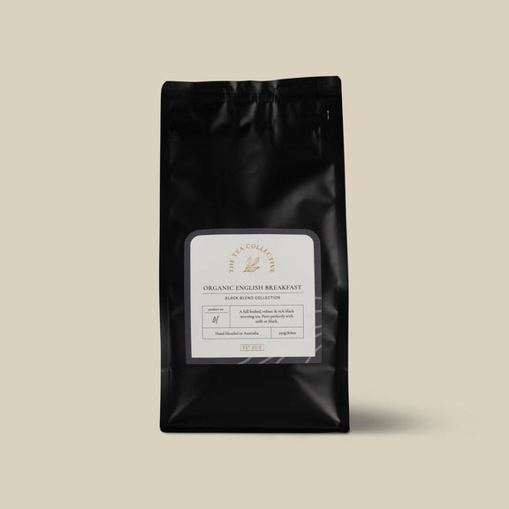 Organic English Breakfast Tea 100g refill pouch by The Tea Collective.
Premium loose leaf black tea refill with ethically sourced Assam and Ceylon tea leaves.