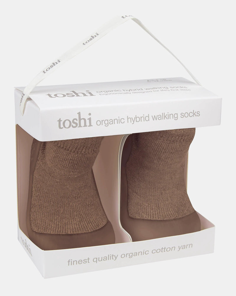 baby grip socks organic cotton brown