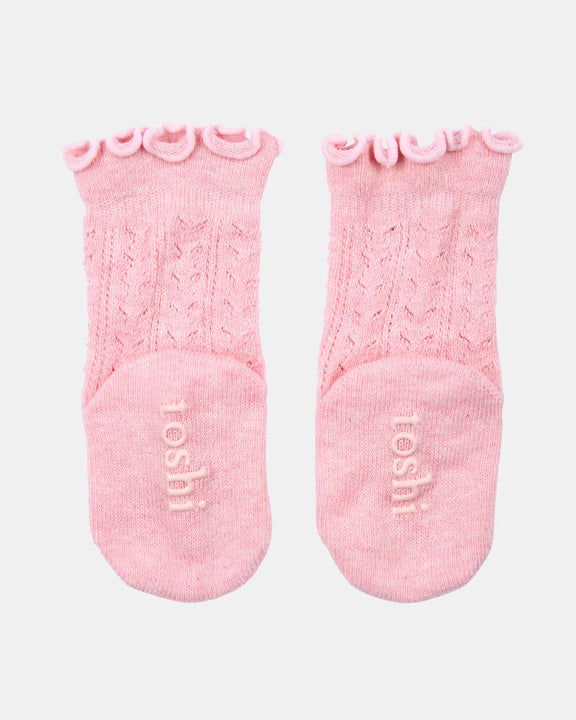 baby socks vintage style pink frill cuff - non slip socks
