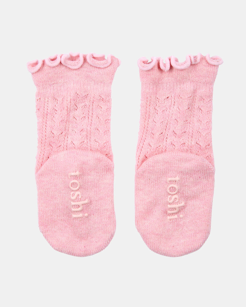 baby socks vintage style pink frill cuff - non slip socks