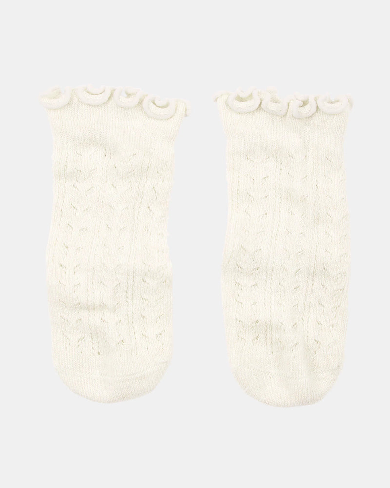 Toshi Organic Baby Knee High Socks Cream | Frilly Lace Non-Slip Socks