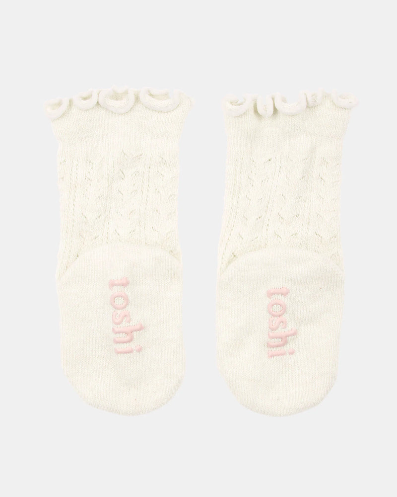 Toshi Organic Baby Knee High Socks Cream | Frilly Lace Non-Slip Socks