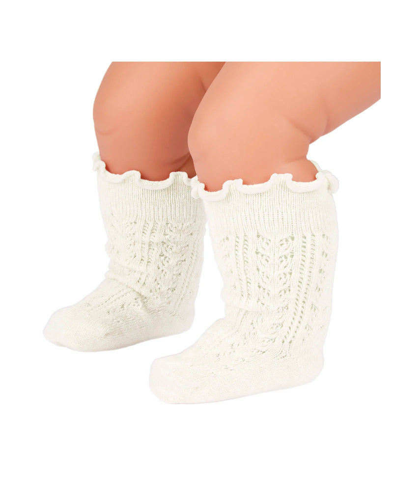 Toshi Organic Baby Knee High Socks Cream | Frilly Lace Non-Slip Socks
