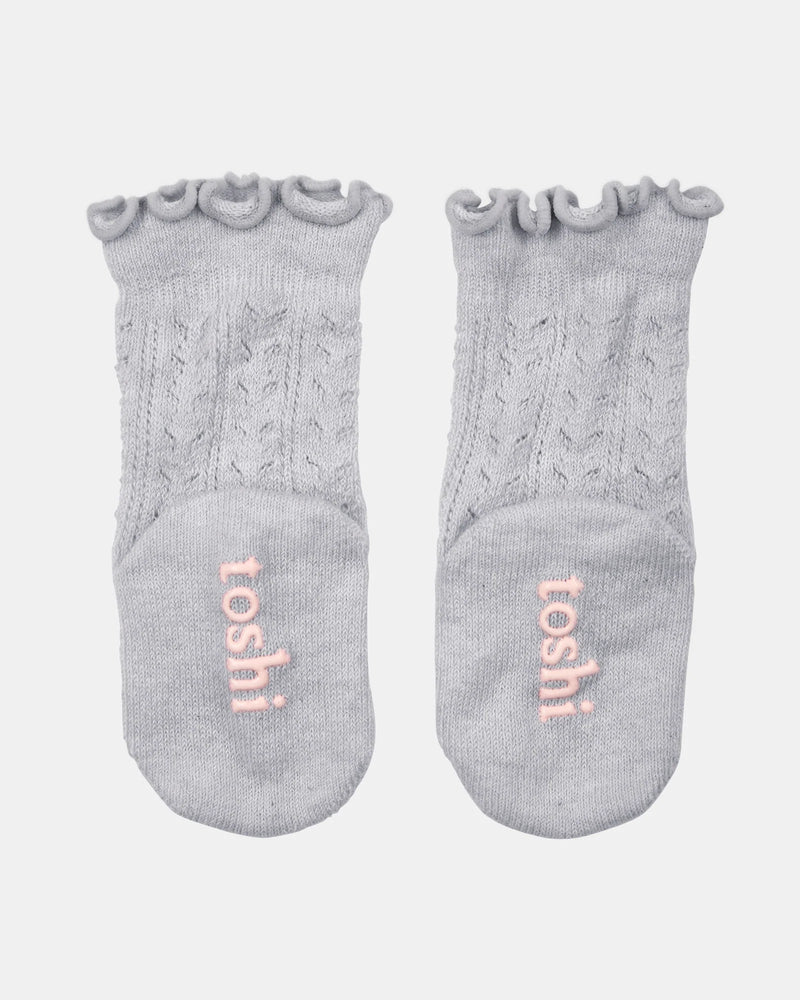 Toshi Organic Baby Knee High Socks Fog | Frilly Lace Non-Slip Socks