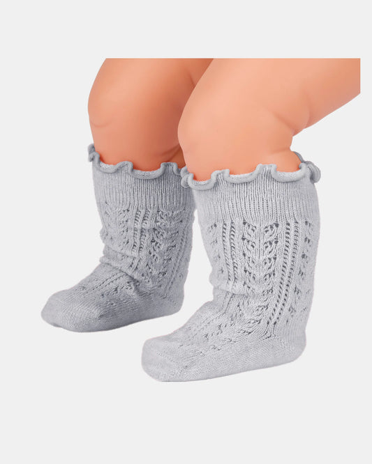 Toshi Organic Baby Knee High Socks Fog | Frilly Lace Non-Slip Socks