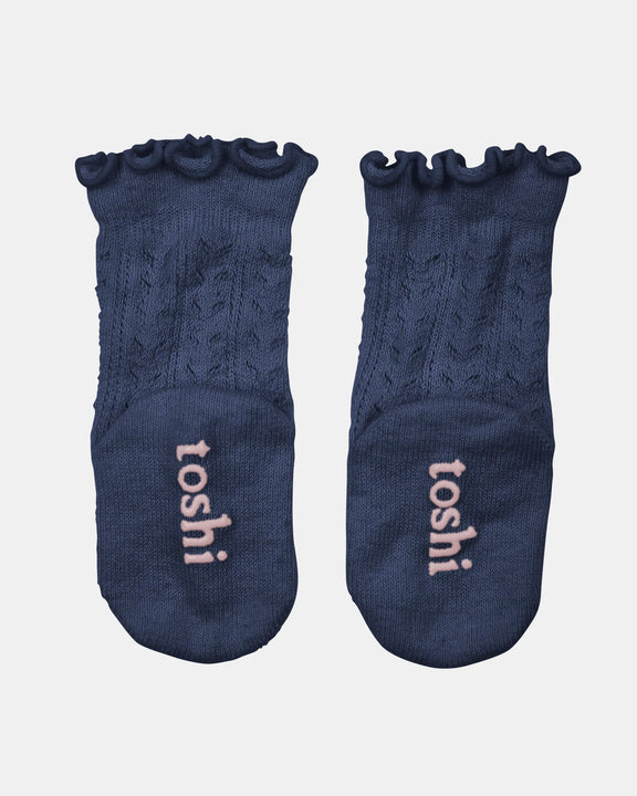 baby socks ink navy lace cuff organic cotton