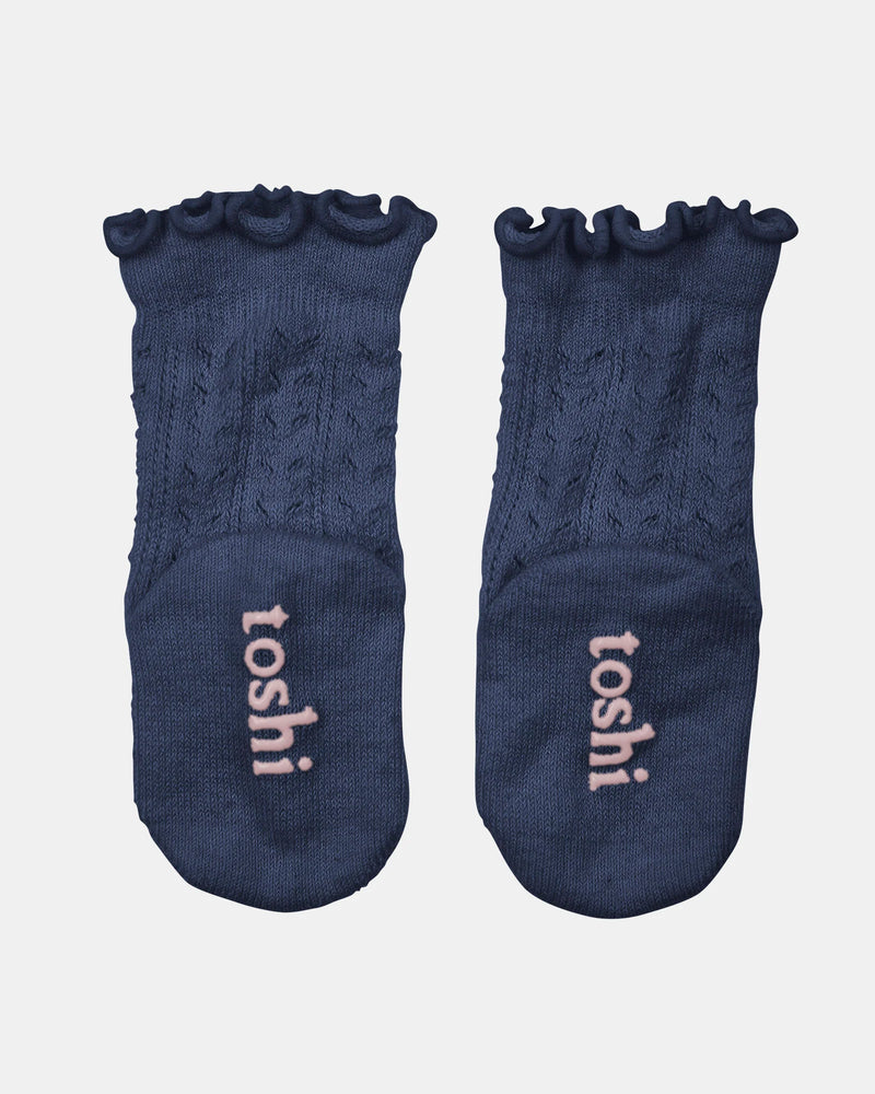 baby socks ink navy lace cuff organic cotton