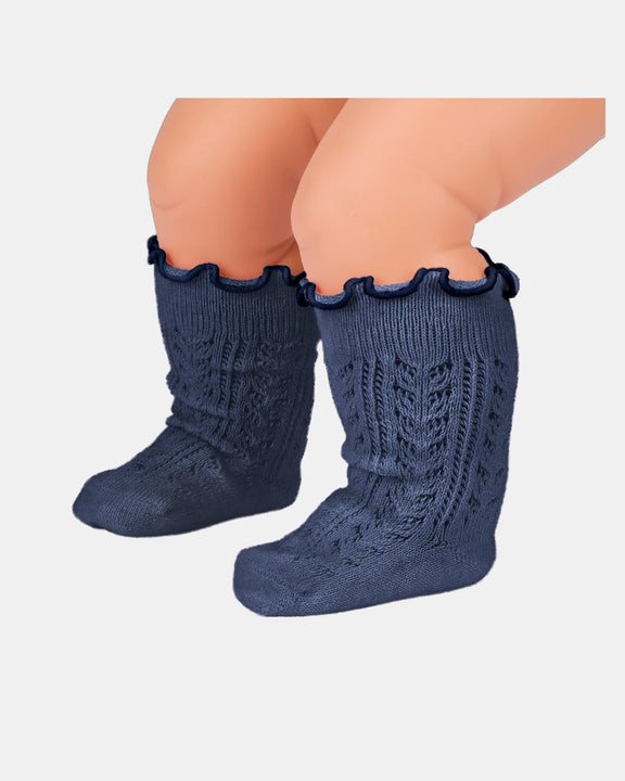 baby socks vintage style navy frill cuff available at My Country Escape