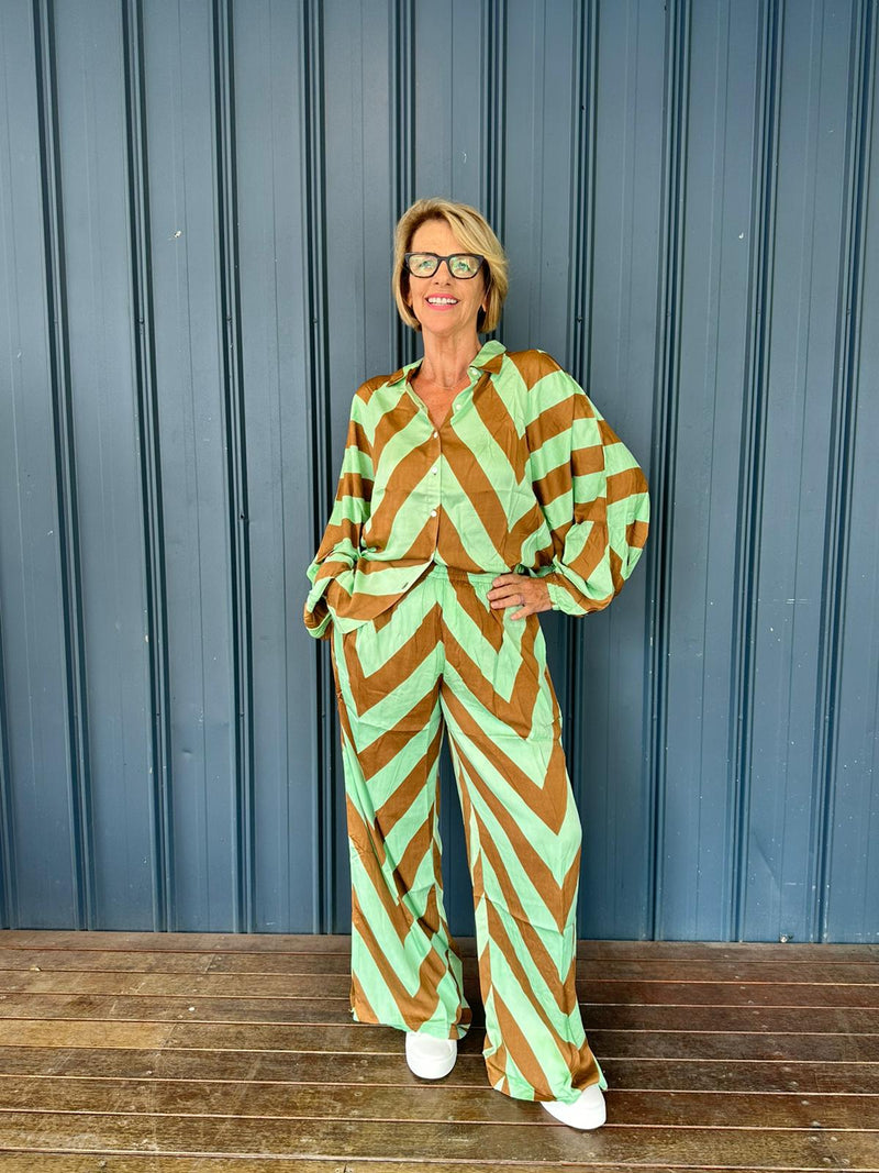 Fly Away Pant Choc Mint Chevron