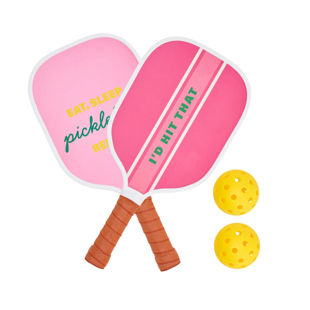 Pink pickleball set with two bats and balls in gift box – summer sports gift