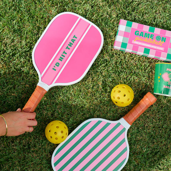 Trendy pink pickleball kit with two rackets and balls – sporty gift