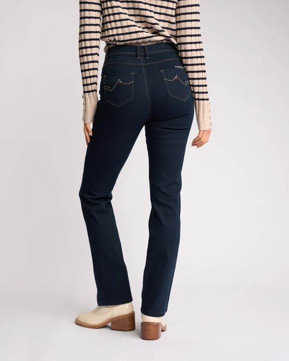 Rear view of indigo denim Pace Jeans by Vassalli