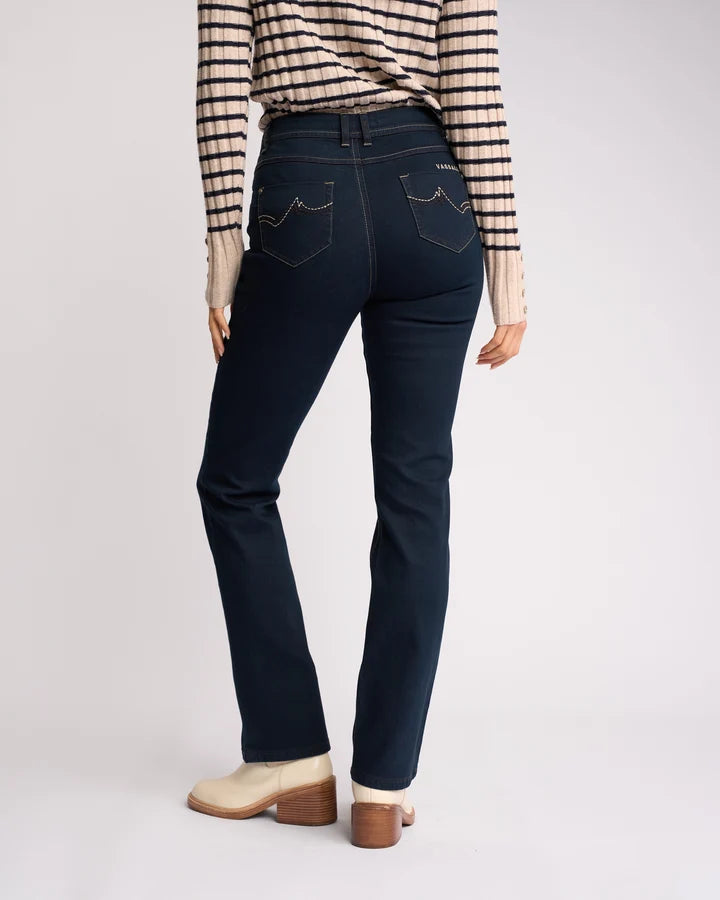 Rear view of indigo denim Pace Jeans by Vassalli