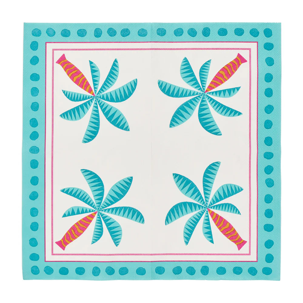 Blue palm print paper napkins – 20 pack for summer parties