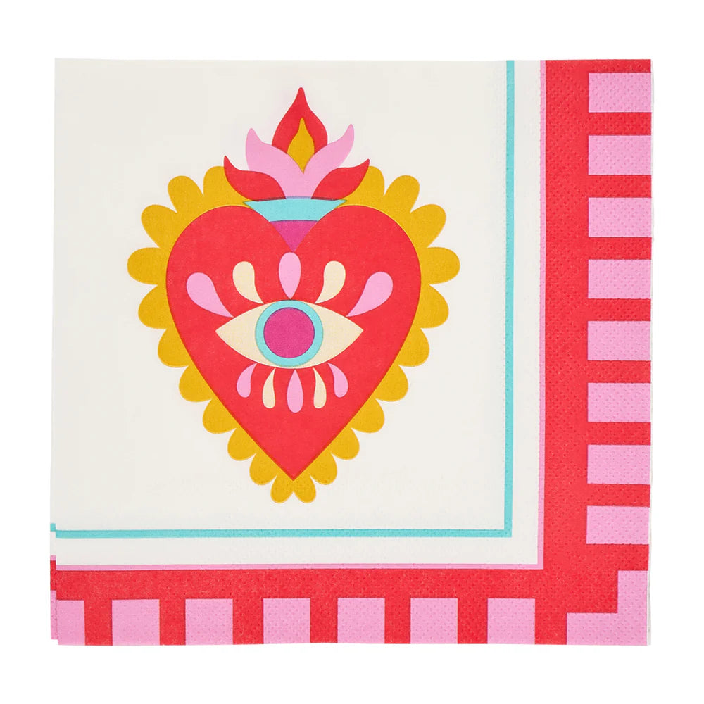 Festive paper napkins with heart print – 20 pack