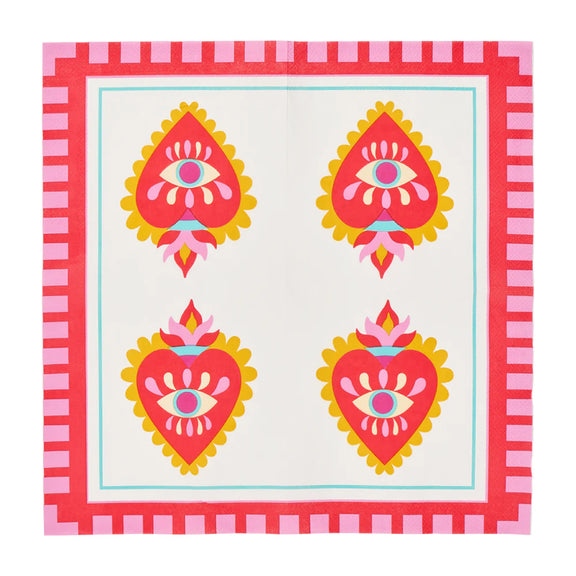 Fiesta Hearts paper napkins – red and pink party design