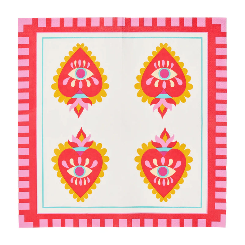 Fiesta Hearts paper napkins – red and pink party design