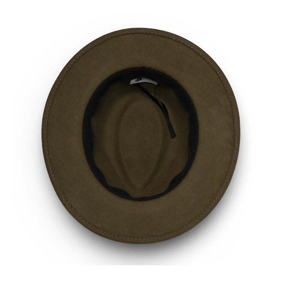 underside view of dark khaki fedora wool felt unisex hat australia